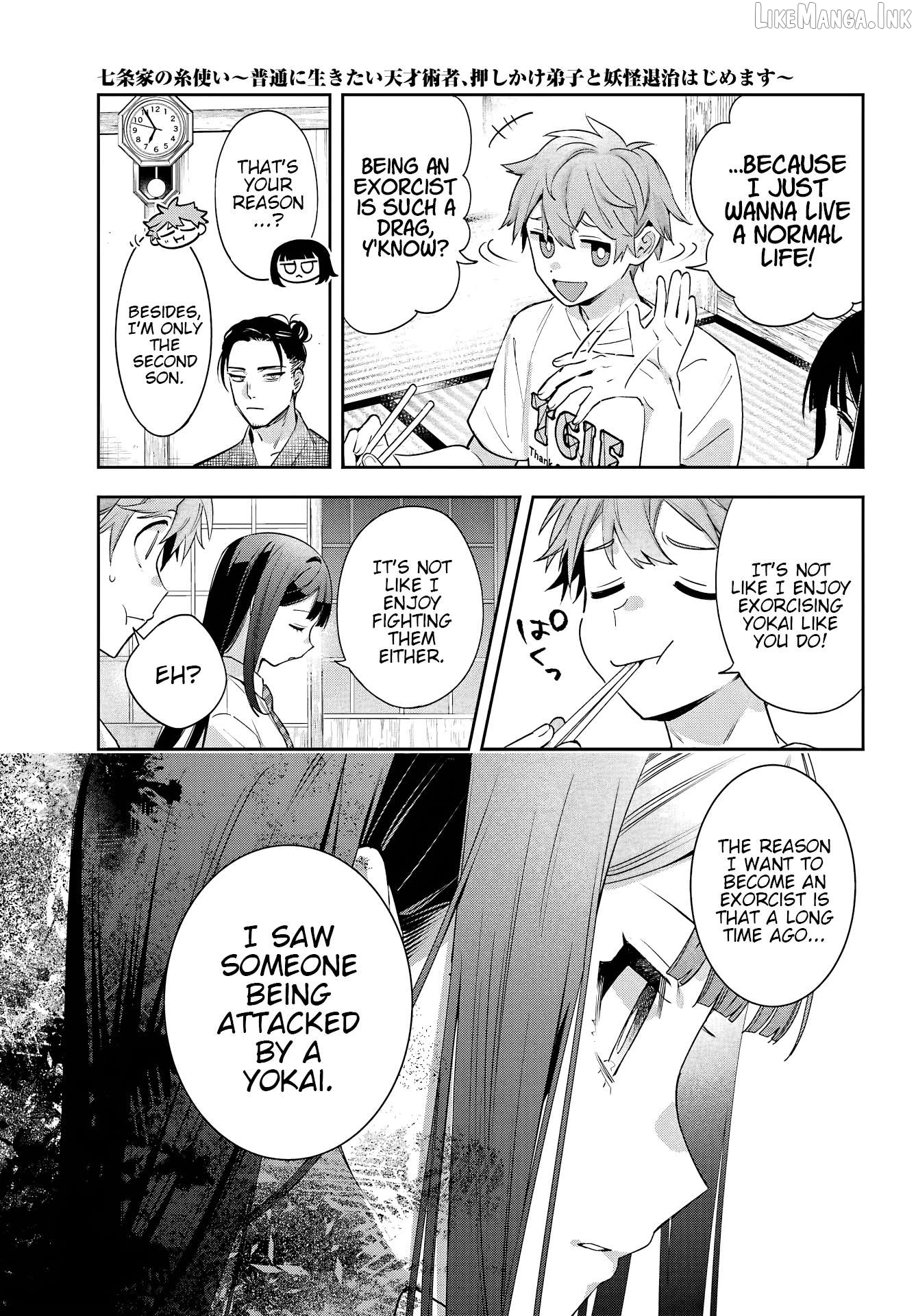 The Thread User of the Shichijou Family ~The Genius Sorcerer Who Wants to Live Normally Starts Exterminating Youkai with an Uninvited Apprentice~ Chapter 1 page 28