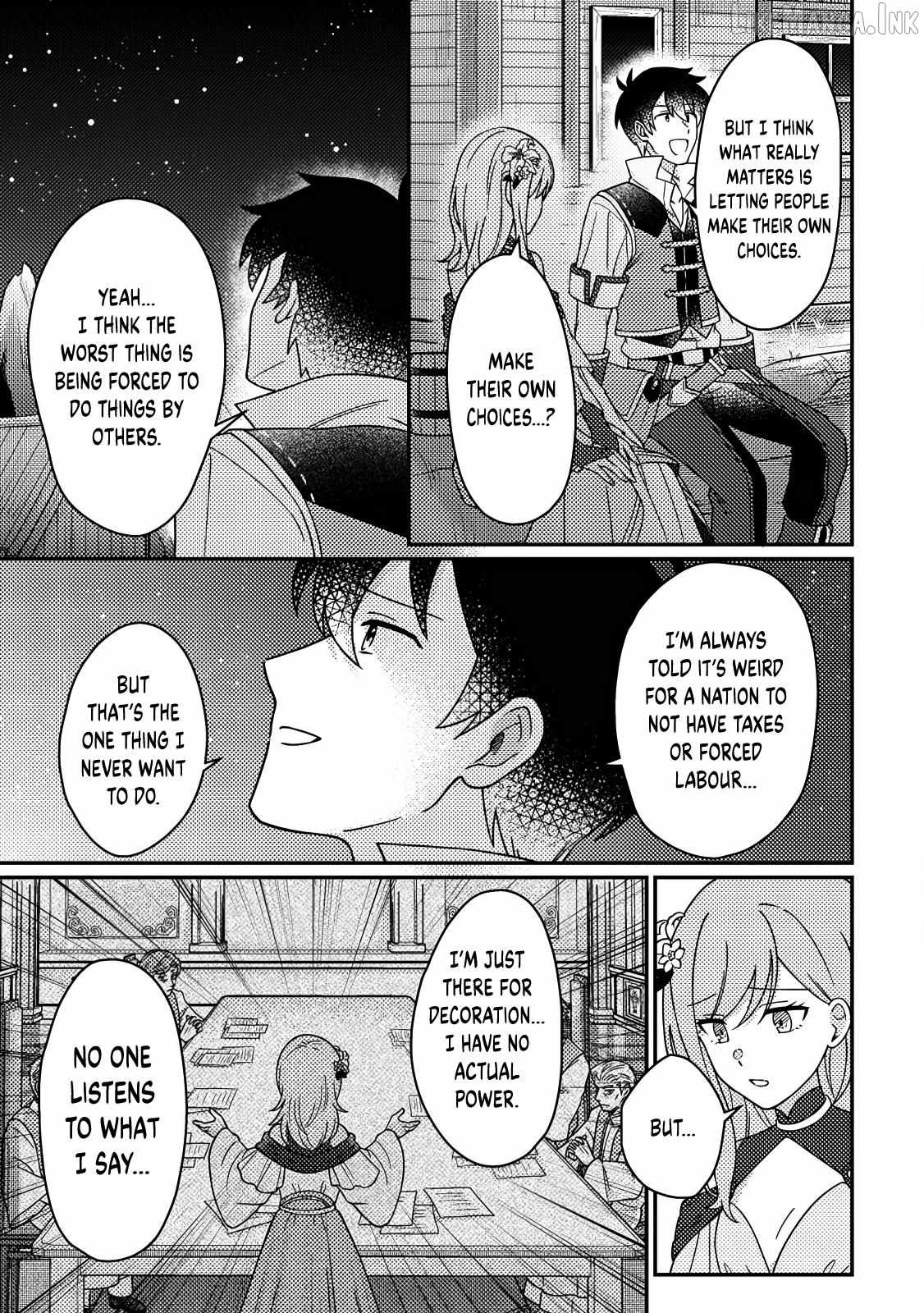 Revolution in production with the blessings of the gods - While living a leisurely, slow life in a corner of another world, somehow a diverse group of people gathered to form the strongest nation... Chapter 32.3 page 8