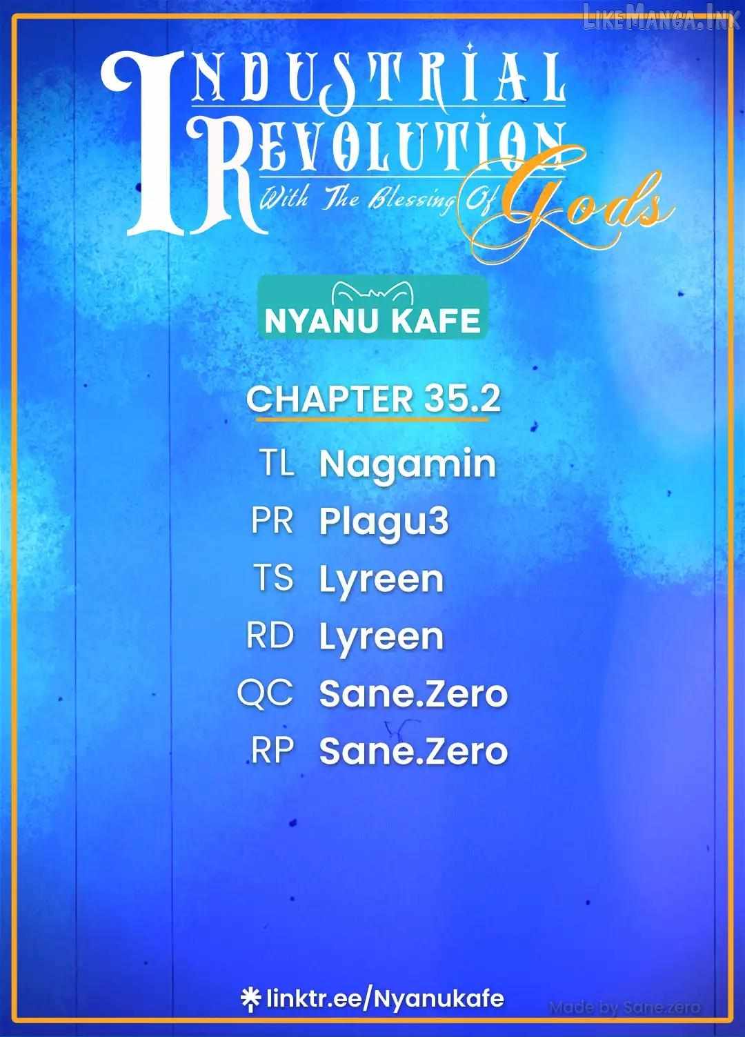 Revolution in production with the blessings of the gods - While living a leisurely, slow life in a corner of another world, somehow a diverse group of people gathered to form the strongest nation... Chapter 35.2 page 1