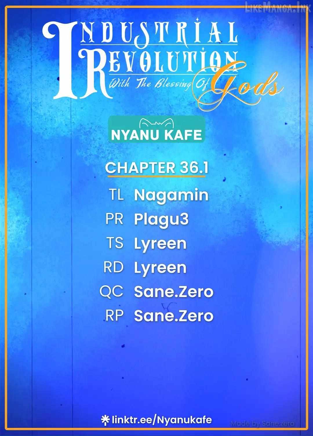Revolution in production with the blessings of the gods - While living a leisurely, slow life in a corner of another world, somehow a diverse group of people gathered to form the strongest nation... Chapter 36.1 page 1