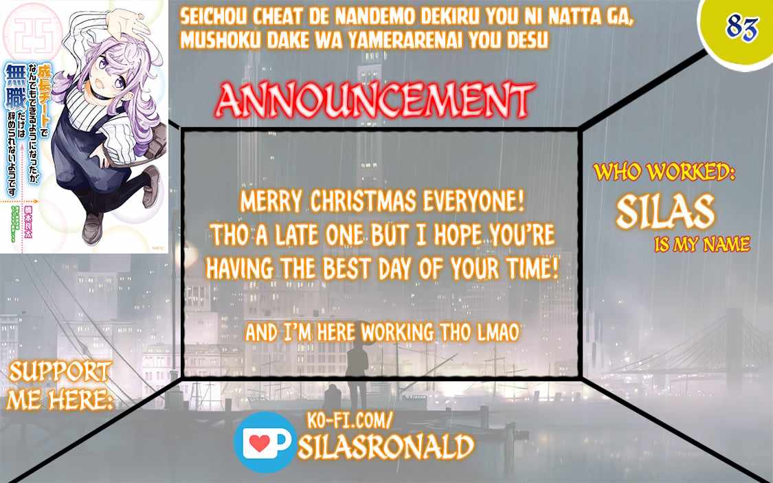 Seichou Cheat de Nandemo Dekiru You ni Natta ga, Mushoku Dake wa Yamerarenai You Desu Chapter 83 page 1