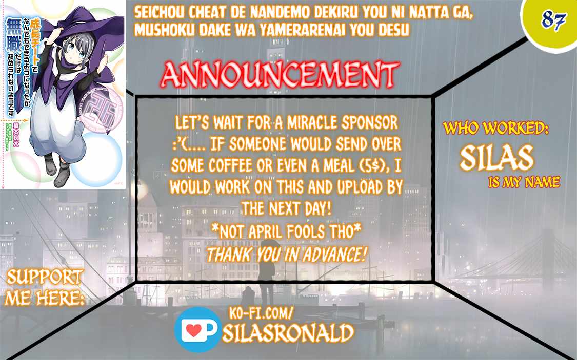 Seichou Cheat de Nandemo Dekiru You ni Natta ga, Mushoku Dake wa Yamerarenai You Desu Chapter 87 page 1