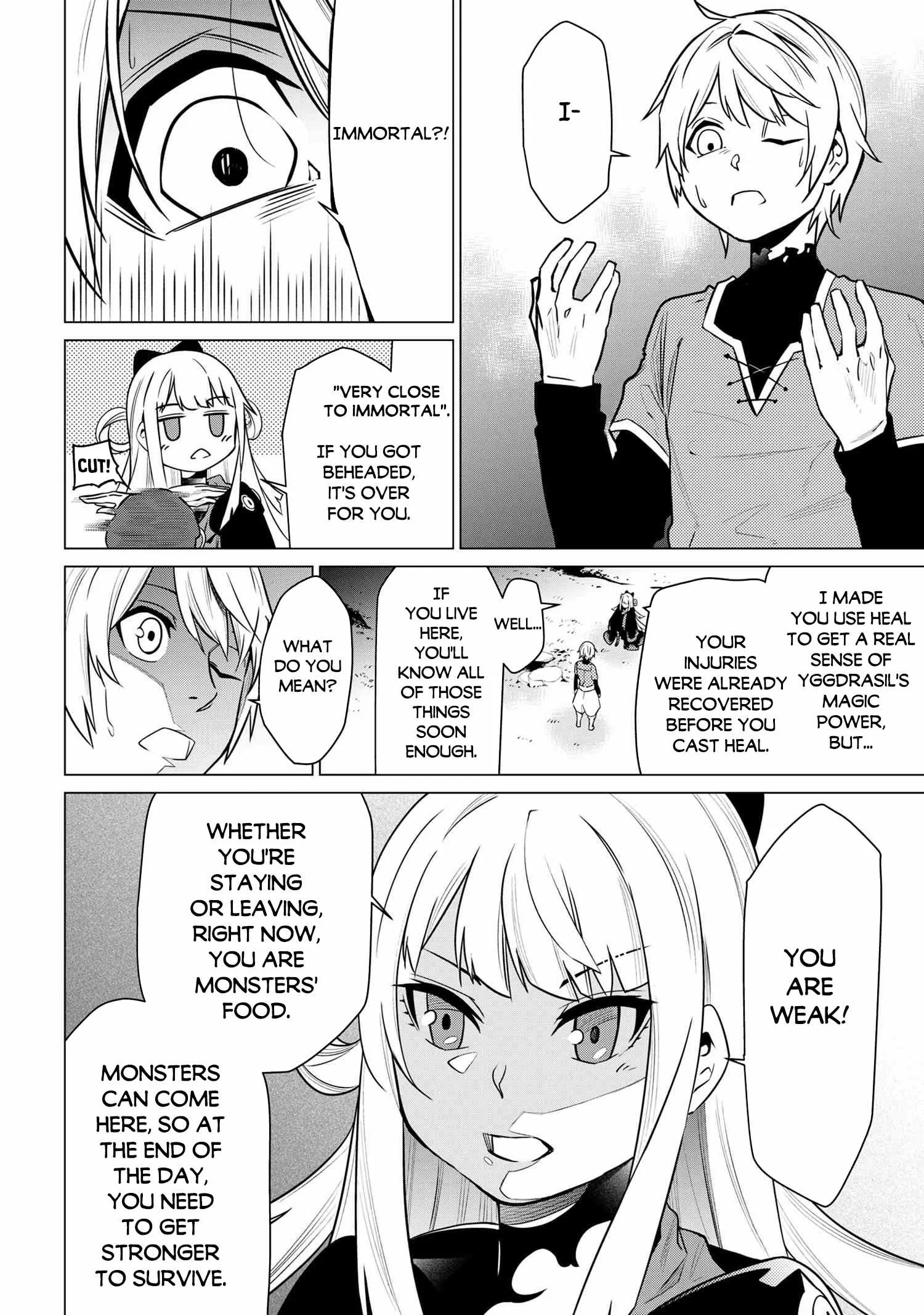 SSS RANK DUNGEON DE KNIFE ICHIHON TEWATASARE TSUIHOU SARETA HAKUMA DOUSHI: YGGDRASIL NO NOROI NIYORI JAKUTEN DEARU MARYOKU FUSOKU O KOKUFUKUSHI SEKAI SAIKYOU E TO ITARU Chapter 2.1 page 19