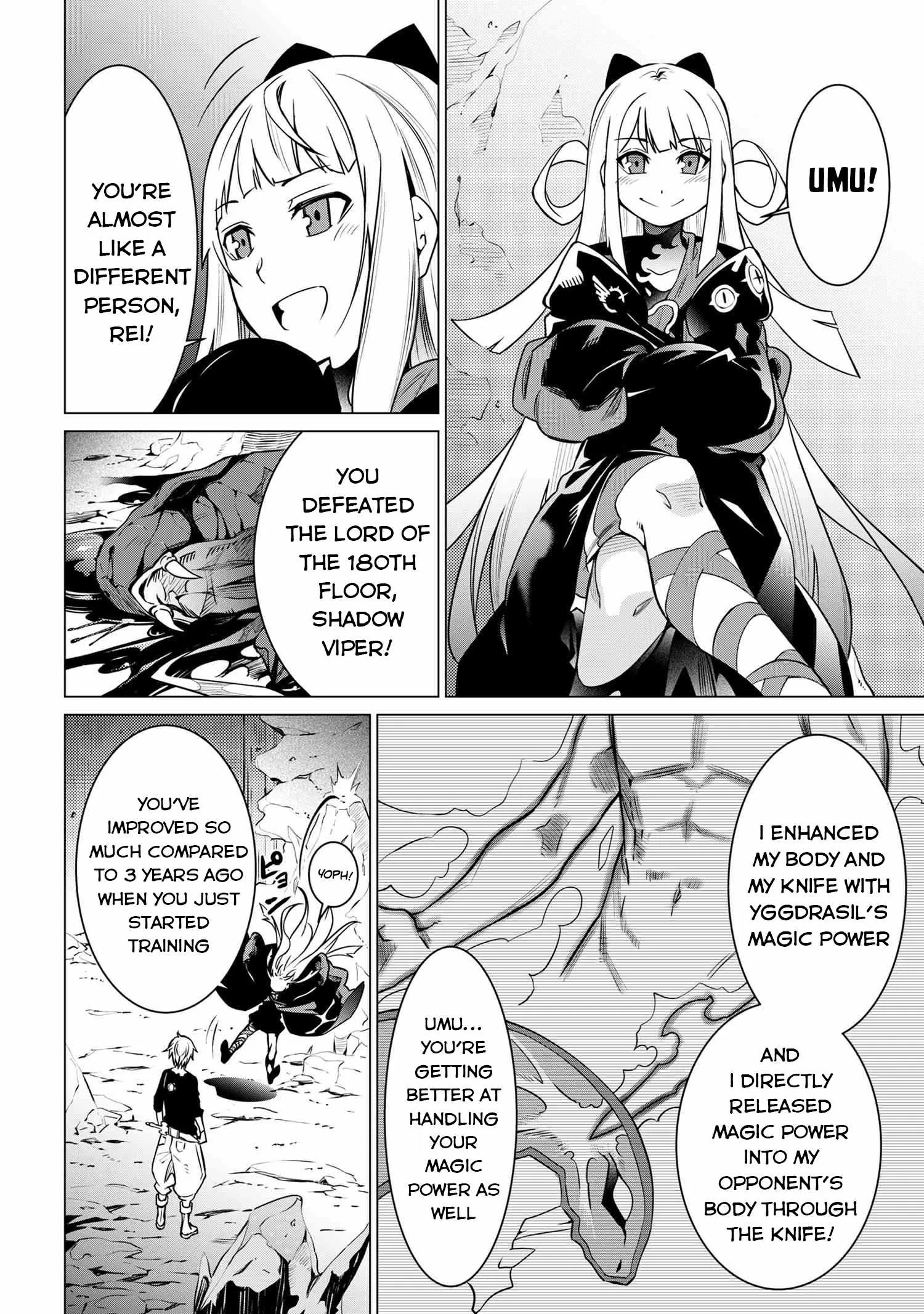 SSS RANK DUNGEON DE KNIFE ICHIHON TEWATASARE TSUIHOU SARETA HAKUMA DOUSHI: YGGDRASIL NO NOROI NIYORI JAKUTEN DEARU MARYOKU FUSOKU O KOKUFUKUSHI SEKAI SAIKYOU E TO ITARU Chapter 2.2 page 8