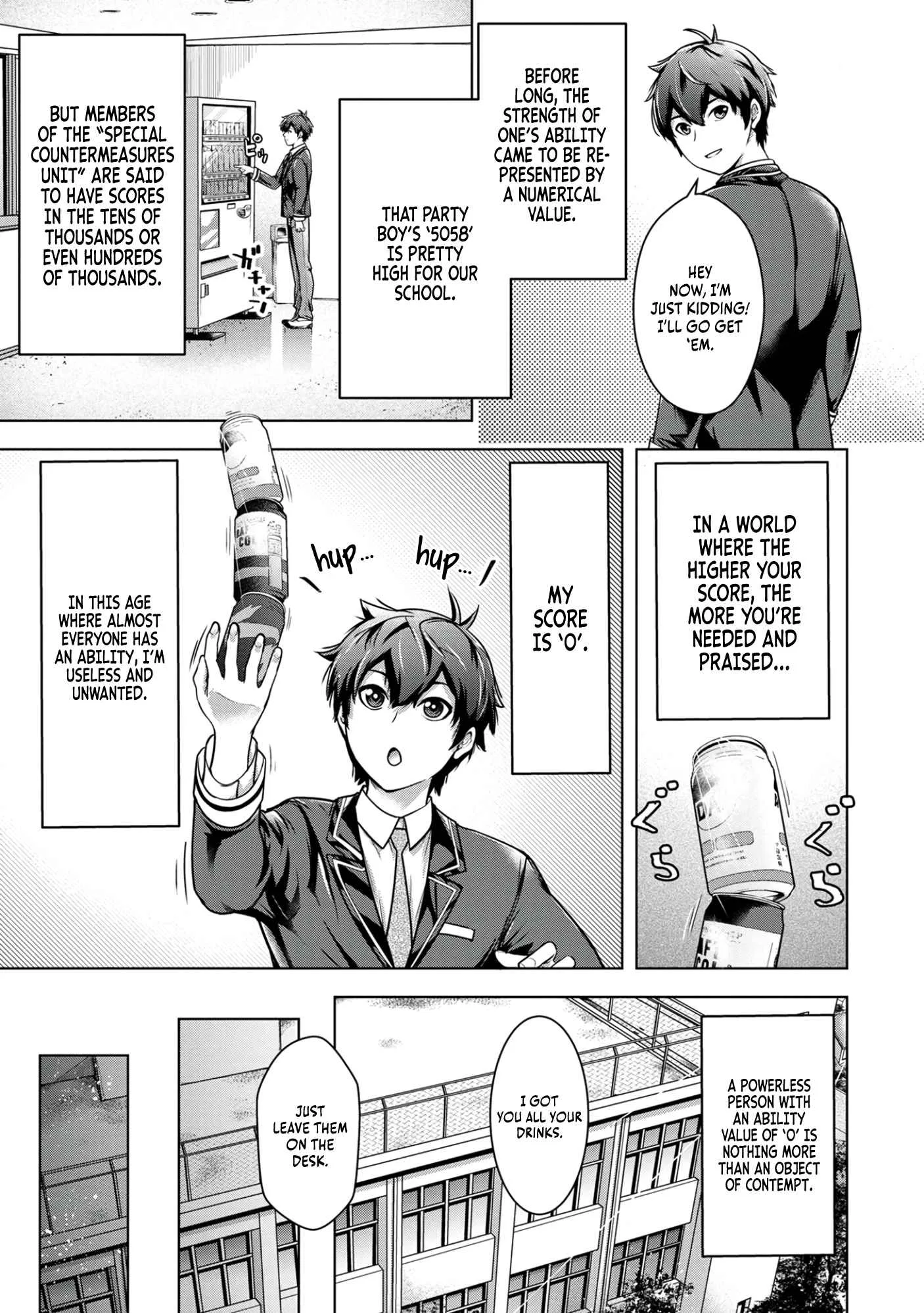 Kamigami no Kennou wo Ayatsurishi Mono ~Nouryoku Suuchi "0" de Sagesumareteiru Ore da ga, Jitsu wa Sekai Saikyou no Ikkaku~ Chapter 1 page 11